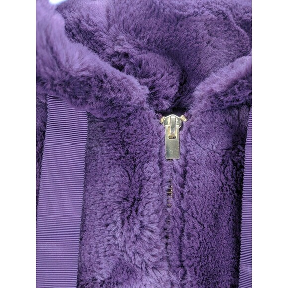 EXPRESS Faux Fur Hooded Deep Purple Teddy Jacket Sz Small w/ Gold Accents - Picture 7 of 14